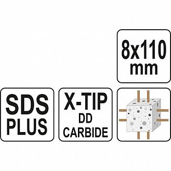 Бур по бетону Yato SDS-Plus Premium Х-TIP 8х110 мм 1 шт (YT-41933)
