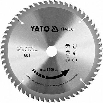 Диск пиляльний по дереву Yato 190x20x1,5 мм (YT-60636)