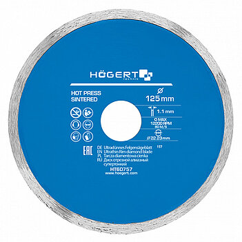 Диск алмазный сплошной Hoegert 125х22,23х1,1 мм (HT6D757)