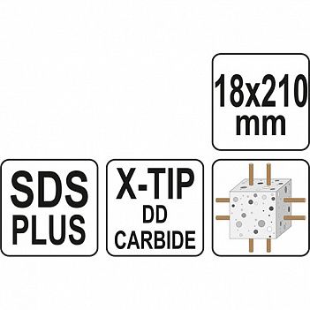 Бур по бетону Yato SDS-Plus Premium Х-TIP 18х210мм 1шт (YT-41949)