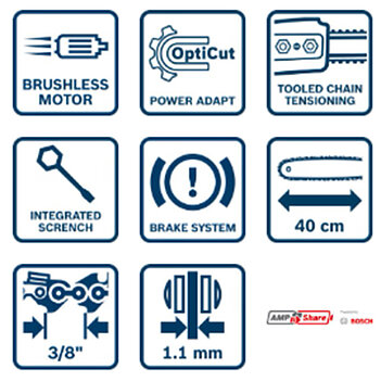 Аккумуляторная цепная пила Bosch GKE 18V-40 (06008D3000) - без аккумулятора и зарядного устройства