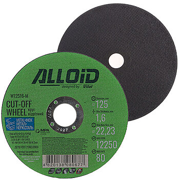 Круг відрізний по металу Alloid 41 14А 125x1,6x22,23 мм (W12516-M)
