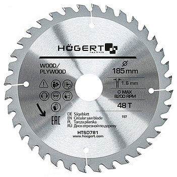 Диск пиляльний по дереву Hoegert Mn65 185х1,6х30 мм (HT6D781)