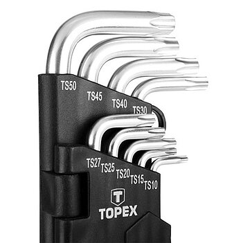 Набор ключей Torx Г-образных удлиненных с отверстием TOPEX Cr-V 9 ед. (35D951)