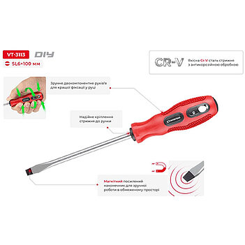 Отвертка шлицевая INTERTOOL Cr-V SL6,0 x 100 мм (VT-3113)