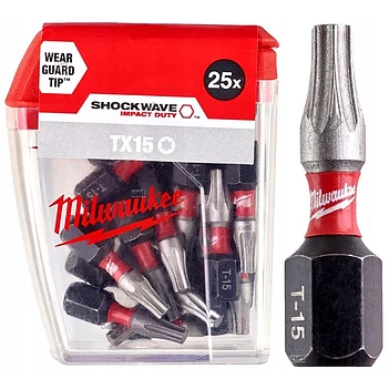 Біта ударна Torx Milwaukee Shockwave Impact Duty 1/4" TX15 25 шт. (4932430873)