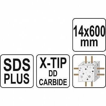 Бур по бетону Yato SDS-Plus Premium Х-TIP 14х600мм 1шт (YT-41964)