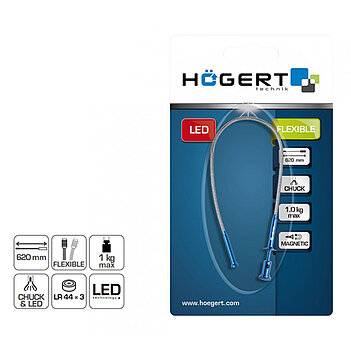 Захват гибкий цанговый магнитный с подсветкой Hoegert 610 мм (HT4R510)
