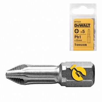 Бита Phillips DeWalt Torsion 1/4" PH1 5шт (DT7231)