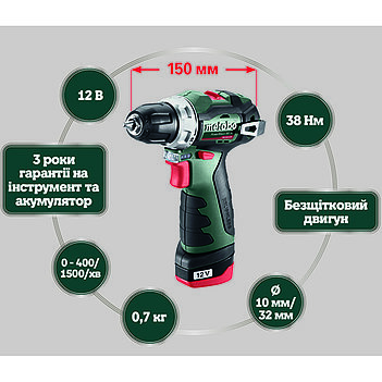 Аккумуляторная дрель-шуруповерт Metabo PowerMaxx BS BL (601721500)