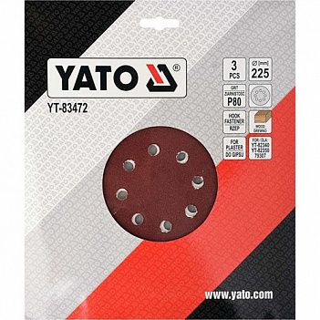 Шліфувальний круг Yato 225 мм P80 3 шт (YT-83472)