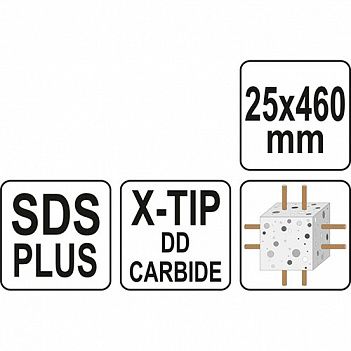 Бур по бетону Yato SDS-Plus Premium Х-TIP 25х460 мм 1 шт (YT-41959)