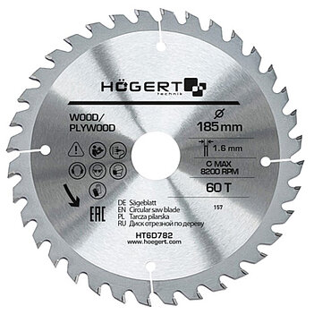 Диск пиляльний по дереву Hoegert Mn65 185х1,6х30 мм (HT6D782)