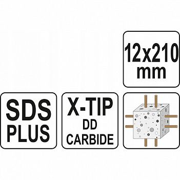 Бур по бетону Yato SDS-Plus Premium X-TIP 12х210 мм 1 шт (YT-41946)