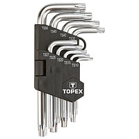 Набор ключей Torx Г-образный укороченных с отверстием TOPEX Cr-V 9 ед. (35D950)