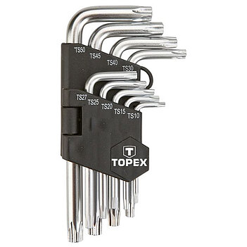 Набір ключів Torx Г-подібних укорочених з отвором TOPEX Cr-V 9 шт. (35D950)