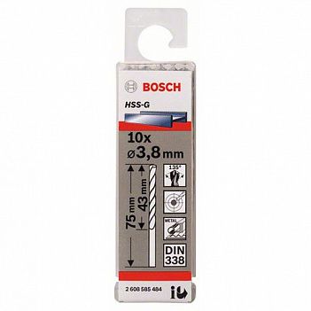 Сверло по металлу Bosch HSS-G 3,8x75мм 10шт (2608585484)