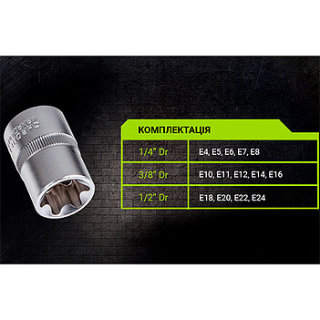 Набор головок Torx Alloid 1/4", 3/8", 1/2" 14 шт. (НГЕ-424K)