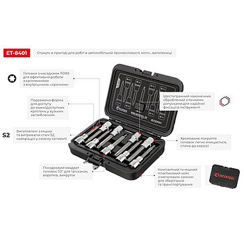 Набор бит INTERTOOL STORM S2 1/2" 9 ед. (ET-8401)