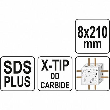 Бур по бетону Yato SDS-Plus Premium Х-Plus 8х210мм 1шт (YT-41943)