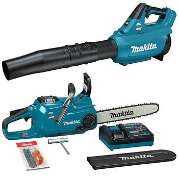 Аккумуляторная цепная пила Makita + воздуходувка + аккумулятор + зарядное устройство (SET-UC015GT101-0524)