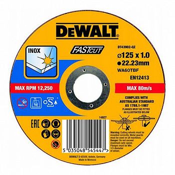 Круг отрезной по металлу DeWalt Inox Fastcut 125х1,0х22,23 мм (DT43902)