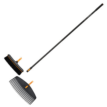 Грабли веерные для листьев Fiskars OneClick + метла + ручка L (1080715)
