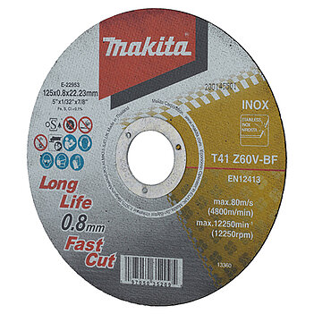 Круг відрізний для нержавіючої сталі Makita Z60V 125х0,8х22,23 мм (E-22953)