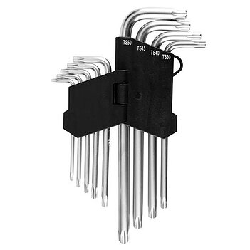 Набор ключей Torx Г-образных удлиненных с отверстием TOPEX Cr-V 9 ед. (35D951)