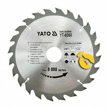 Диск пиляльний по дереву і пластику Yato 184х30х2,2 мм (YT-6060)