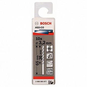 Сверло по металлу Bosch HSS-Co 3,2x65мм 10шт (2608585877)