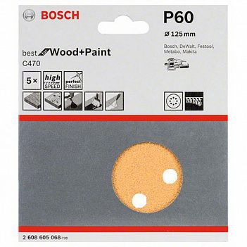 Шлифовальный круг Bosch C470 Best for Wood + Paint 125мм Р60 5шт (2608605068)