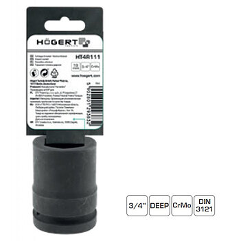 Головка торцевая 6-гранная ударная удлиненная Hoegert Cr-Mo 3/4" 36 мм (HT4R120)
