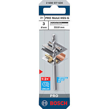 Свердло універсальне Bosch PRO HSS-G 3,0x61 мм 2 шт (2608577634)