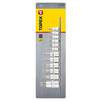 Набір головок біта Torx TOPEX Cr-V 1/4", 3/8", 1/2" 12 шт. (39D342)