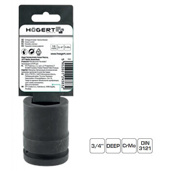 Головка торцевая 6-гранная ударная удлиненная Hoegert Cr-Mo 3/4" 19 мм (HT4R111)