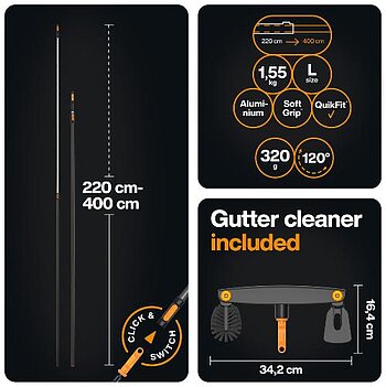 Щітка для очищення водостоку Fiskars OneClick + ручка телескопічна L (1080718)