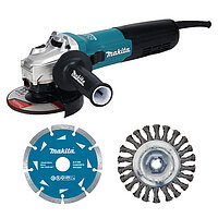 Угловая шлифмашина Makita + диск алмазный + щетка проволочная (SET-GA5092X01-0525)
