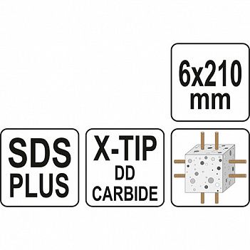 Бур по бетону Yato SDS-Plus Premium Х-TIP 6х210мм 1шт (YT-41942)