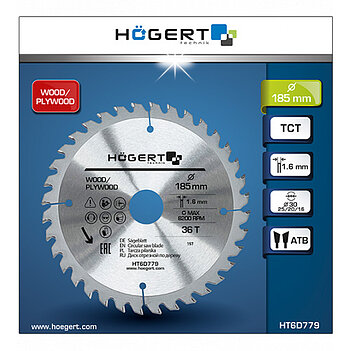 Диск пильный по дереву Hoegert Mn65 185х1,6х30 мм (HT6D779)