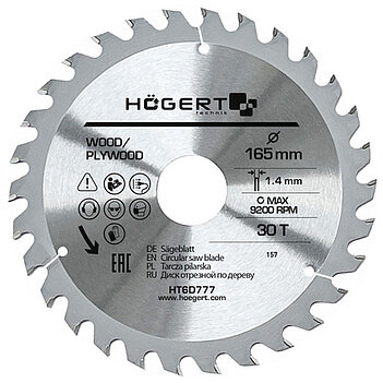 Диск пильный по дереву Hoegert Mn65 165х1,4х30 мм (HT6D777)