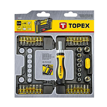 Отвертка трещоточная с набором бит и головок TOPEX Cr-V 38 шт. (39D344)