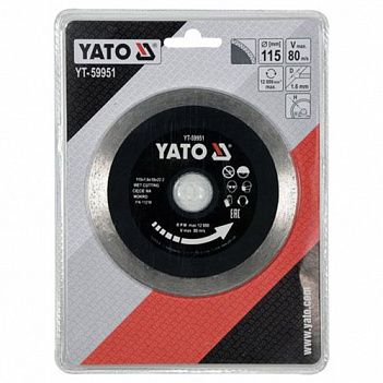 Диск алмазний суцільний Yato 115х22,2x1,6 мм (YT-59951)