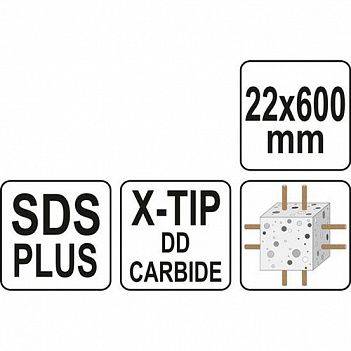 Бур по бетону Yato SDS-Plus Premium Х-TIP 22х600 мм 1 шт (YT-41967)