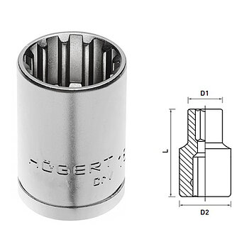 Головка торцевая Spline Hoegert Cr-V 1/2" 24 мм (HT1A424)