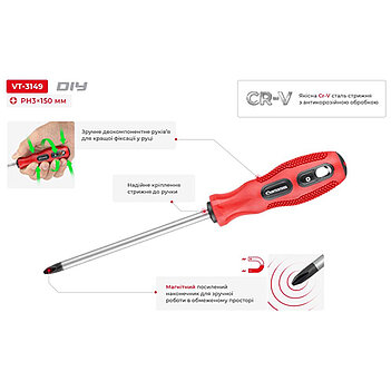 Отвертка крестовая INTERTOOL Cr-V PH3 x 150 мм (VT-3149)