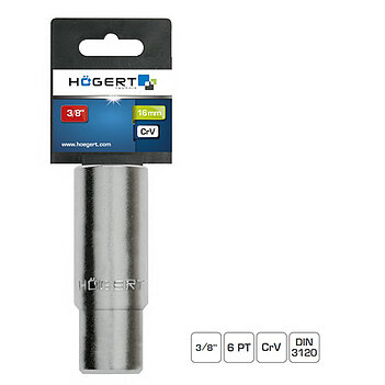 Головка торцевая 6-гранная удлиненная свечная Hoegert Cr-V 3/8" 16 мм (HT1A779)