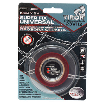 Скотч двухсторонний акриловый Virok Super Fix Universal 19 мм х 2 м 1 шт. (23V112) Скотч двухсторонний акриловый Virok Super Fix Universal 19 мм х 2 м 1 шт. (23V112)