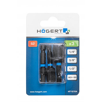 Набір перехідників ударних під шурупокрут Hoegert Cr-V 1/4", 3/8", 1/2" 3 шт. (HT1S704)
