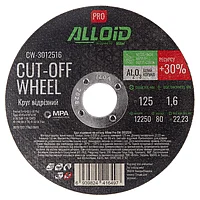 Круг відрізний по металу Alloid Pro 41 14А 125x1,6x22,23 мм (CW-3012516)